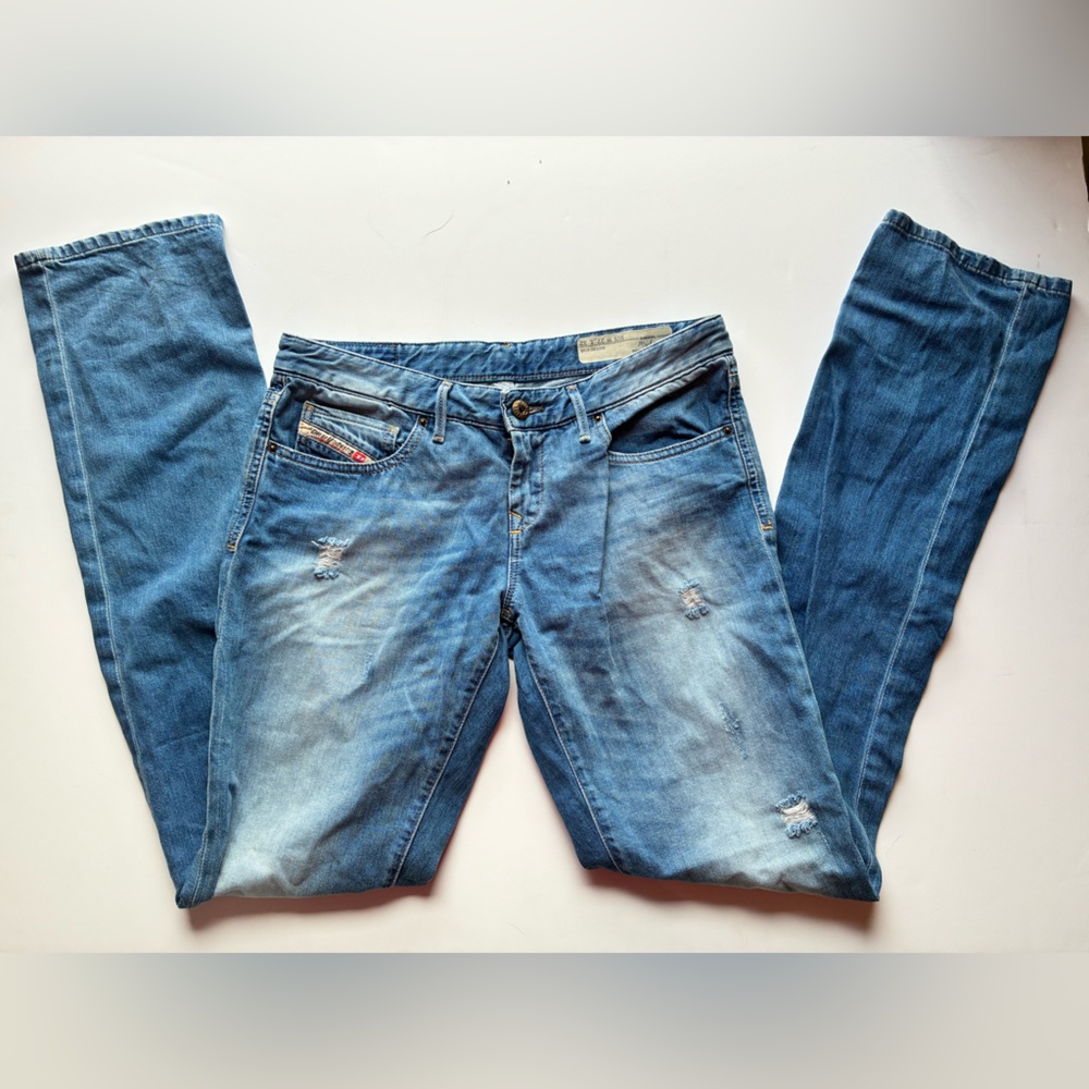 DIESEL Myboy Regular Slim- Straight Low Waist Distressed Stonewashed Jeans - W27